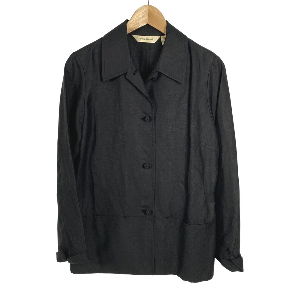 Eddie Bauer Jacket Womens Small Silk Linen Blend Button Front Lightweight Coat